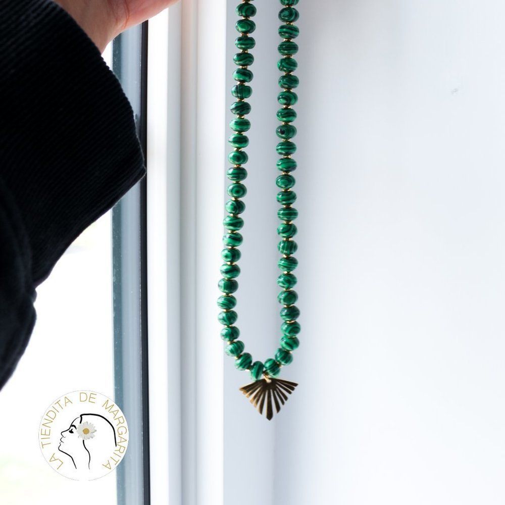 rondelle beads malachite handmade gold plated